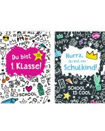 Grußkarte mit Wegbegleiter-Pin – Du bist 1. Klasse / Hurra, du bist ein Schulkind!