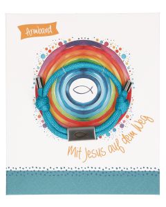 Türkises Textil-Armband mit Ichthys-Anhänger: Mit Jesus auf dem Weg