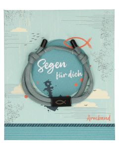 Türkises Textil-Armband mit schwarzem Ichthys-Anhänger: Segen für dich